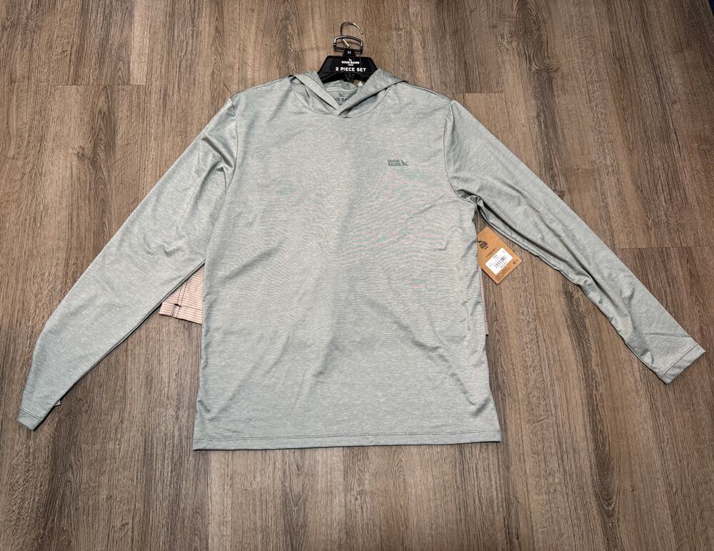 Eddie Bauer Men's Light Blue/Gray Hooded Shirt and Bathing Suit Bottoms